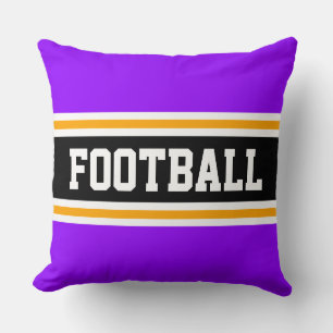 FOOTBALL Bold Bright Purple Black Athletic Stripes Throw Pillow