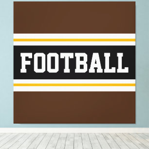 FOOTBALL Bold Brown Black White Yellow Stripes Canvas Print