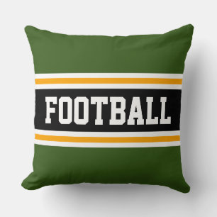FOOTBALL Bold Forest Green Black Yellow Stripes Throw Pillow