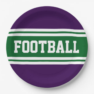 FOOTBALL Bold Green Purple White Racing Stripes Paper Plate