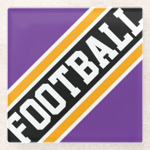 FOOTBALL Bold Purple Orange Black Racing Stripes Glass Coaster