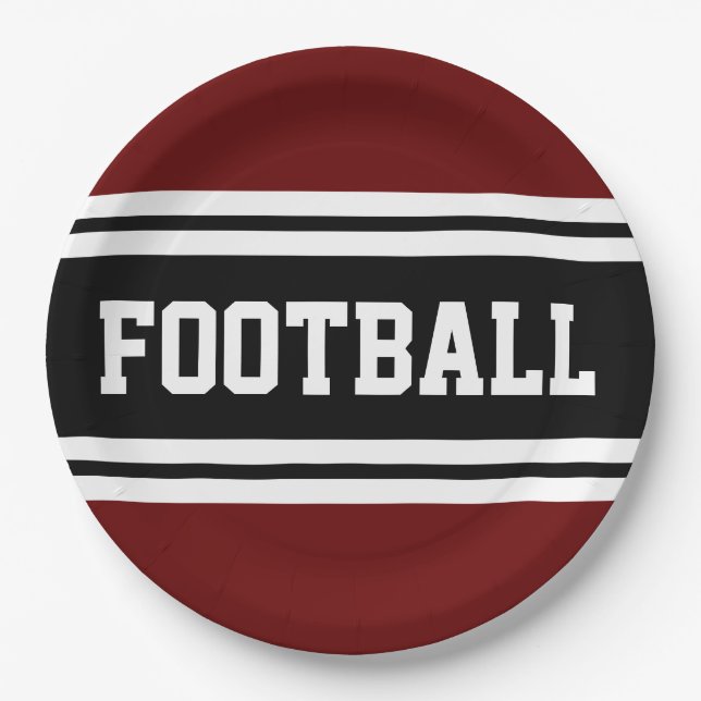 FOOTBALL Bold Red Black White Racing Stripes Paper Plate (Front)