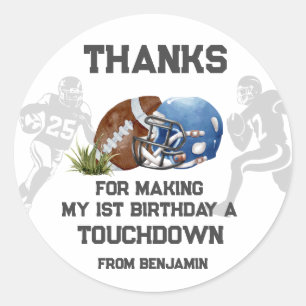Football Boy 1st Birthday Party Favour   Classic Round Sticker