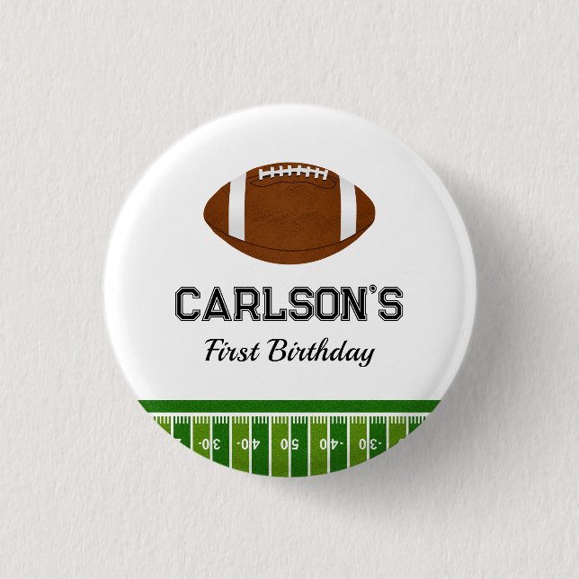 Football Boy First Birthday Party 1 Inch Round Button (Front)