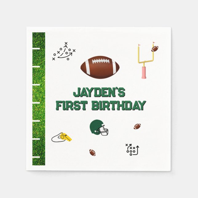 Football boy first birthday party napkins (Front)