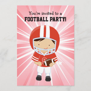 Football Boy in Red and White Birthday Party Invitation
