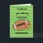 Football Boyfriend Birthday Card<br><div class="desc">A personalized football birthday card for him featuring a football and heart on the front with a place for you to add their name. The inside card message has a football pun birthday message,  which can also be personalized if wanted. A unique football birthday card especially for football lovers!</div>