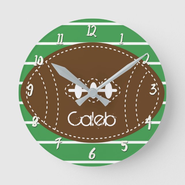 Football Boys Nursery Room Personalized Custom Round Clock (Front)
