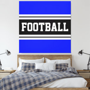 FOOTBALL Bright Blue Black White Racing Stripes Canvas Print