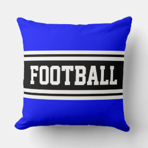 FOOTBALL Bright Blue Black White Racing Stripes Throw Pillow