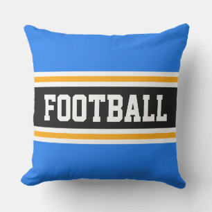 FOOTBALL Bright Blue Black White Yellow Stripes Outdoor Pillow