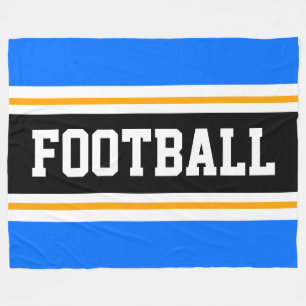 FOOTBALL Bright Blue Orange Black White Stripes Fleece Blanket