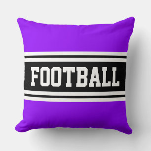 FOOTBALL Bright Purple Black White Racing Stripes Throw Pillow
