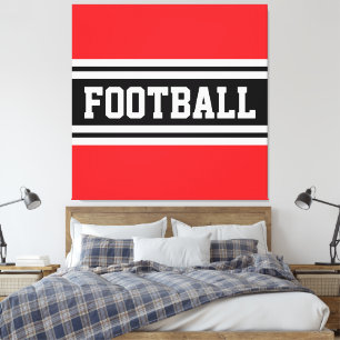 FOOTBALL Bright Red Black White Racing Stripes Canvas Print