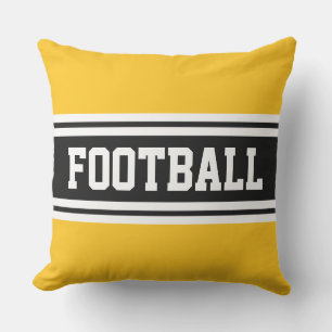 FOOTBALL Bright Yellow Black White Racing Stripes Outdoor Pillow