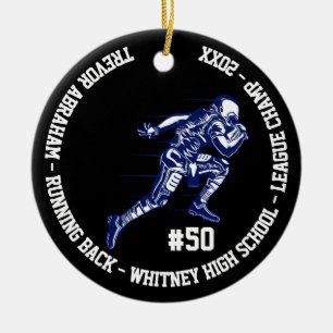 Football Champion Player Monogram Team School Blue Ceramic Ornament