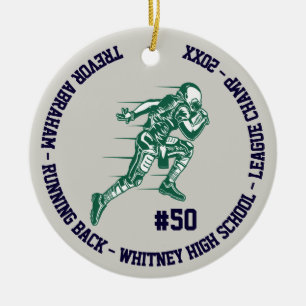 Football Champion Player School Green Blue Gray Ceramic Ornament