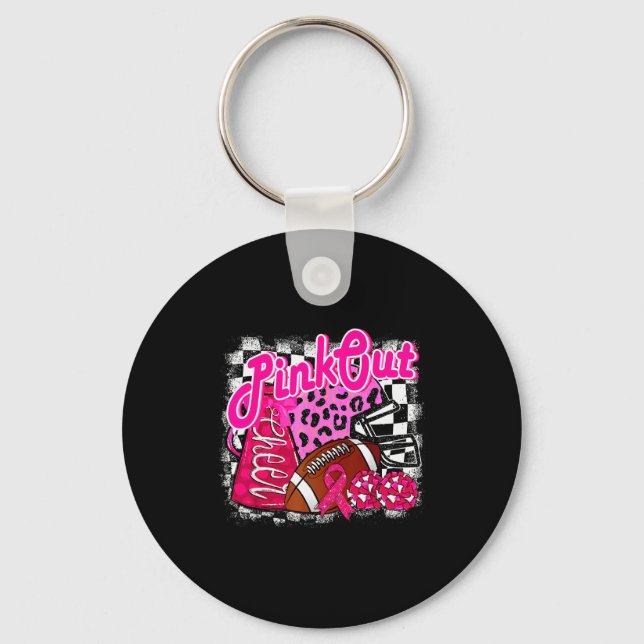 Football Checkered Nk Out Breast Cancer Cheer Mom  Keychain (Front)