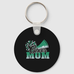 Football Cheer Mom Green White Black Pom Leopard  Keychain