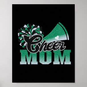 Football Cheer Mom Green White Black Pom Leopard Poster