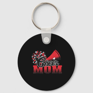 Football Cheer Mom Red Black Pom Leopard 1  Keychain