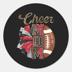 Football Cheer Mom Red Black Pom Leopard Classic Round Sticker