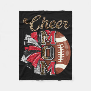 Football Cheer Mom Red Black Pom Leopard Fleece Blanket