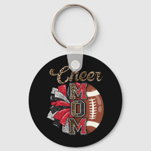 Football Cheer Mom Red Black Pom Leopard  Keychain