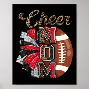 Football Cheer Mom Red Black Pom Leopard Poster