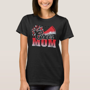 Football Cheer Mom Red Black Pom Leopard T-Shirt