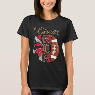 Football Cheer Mom Red Black Pom Leopard T-Shirt