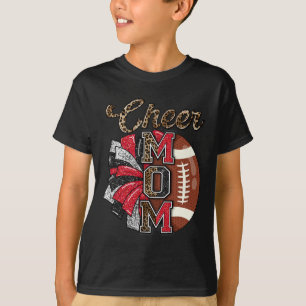 Football Cheer Mom Red Black Pom Leopard  T-Shirt
