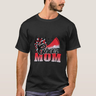 Football Cheer Mom Red Black Pom Leopard T-Shirt