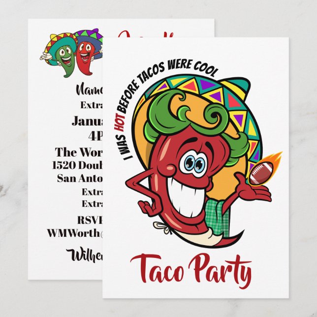 Football Chili Pepper, Taco, Invitation Quoi qu'il (Devant / Derrière)