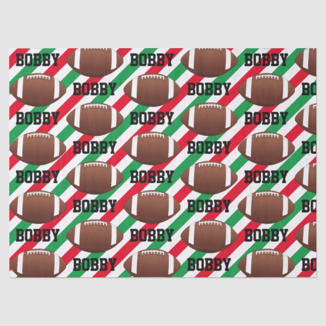 Football Christmas Add Name Stripe Red & Green Tissue Paper (Front)