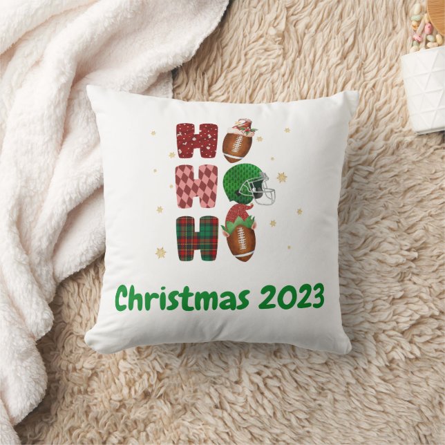 Football Christmas Holiday Ho Ho Ho Throw Pillow (Blanket)