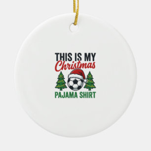 Football Christmas Pajama Shirt Ceramic Ornament
