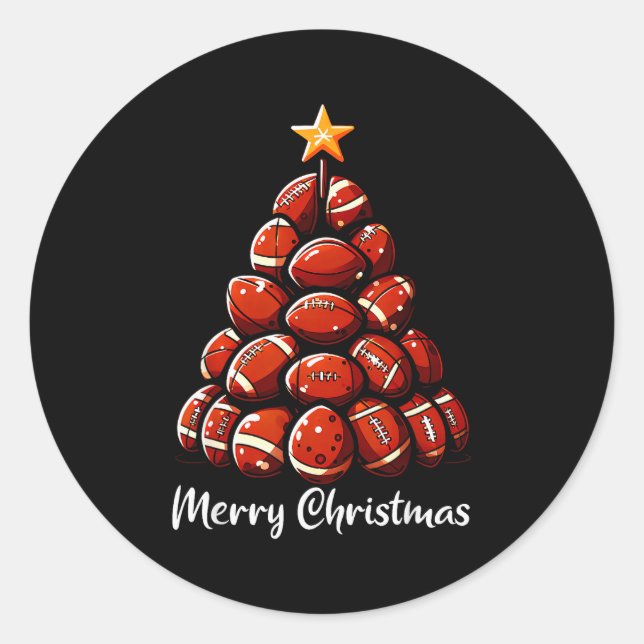 Football Christmas Tree Lights Funny Football Play Classic Round Sticker (Front)