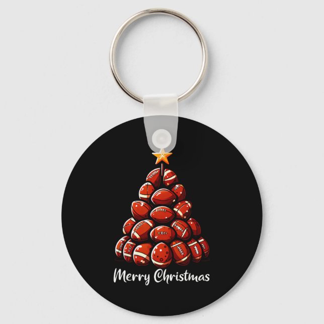 Football Christmas Tree Lights Funny Football Play Keychain (Front)