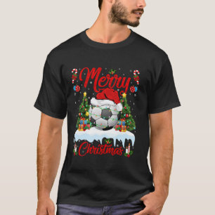Football Christmas Tree Lights Santa Sports Player T-Shirt
