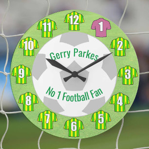 Football Clock - Green & Yellow Shirts