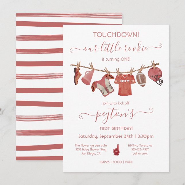 Football Clothesline Anniversaire Fête Invitation (Devant / Derrière)