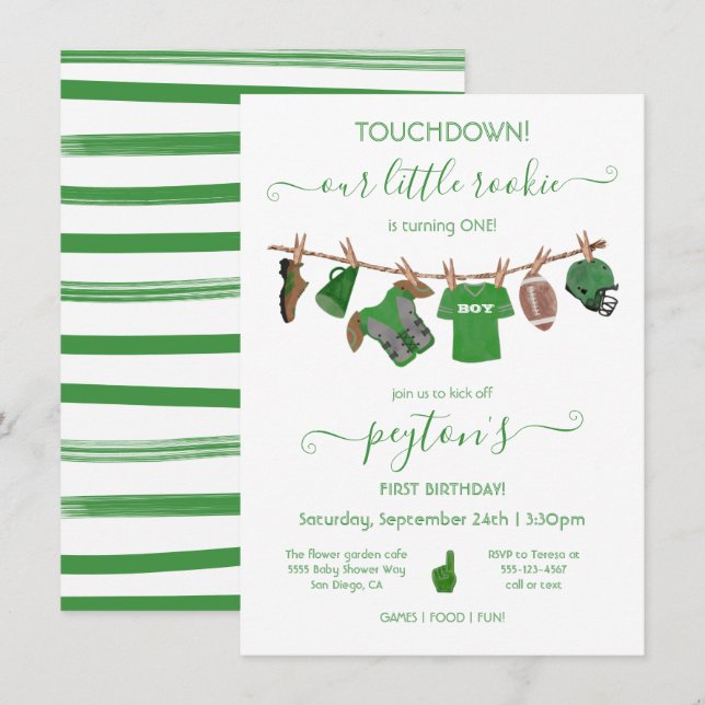 Football Clothesline Anniversaire Fête Invitation (Devant / Derrière)
