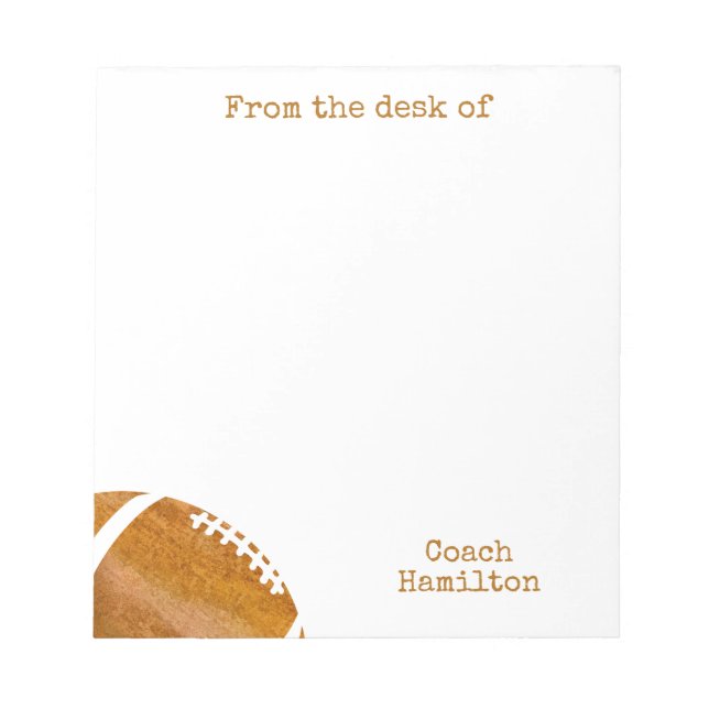 Football Coach From the Desk of Personalized Notepad (Front)