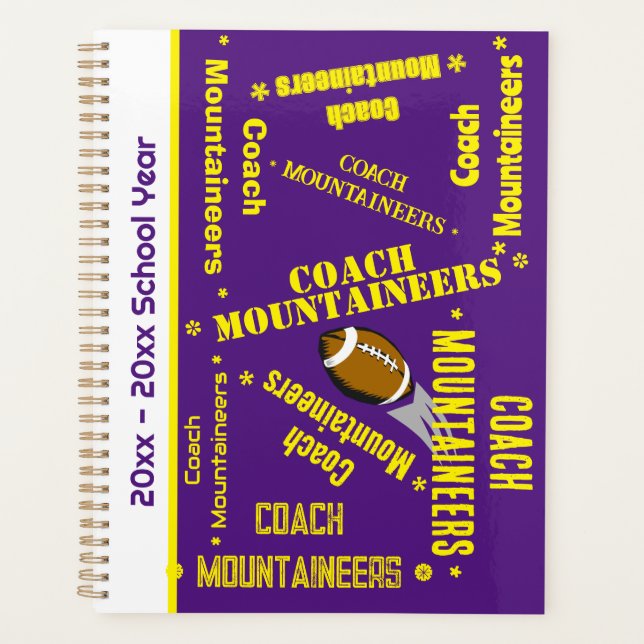 Football Coach Team Personalized Purple & Yellow Planner (Front)