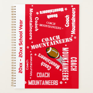 Football Coach Team Personalized Red and White Planner