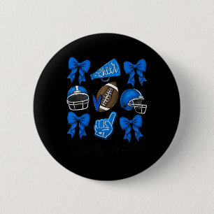 Football Coquette Bow Cheer Mom Blue  2 Inch Round Button