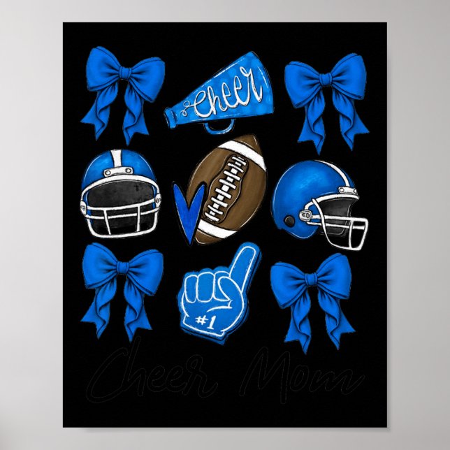 Football Coquette Bow Cheer Mom Blue  Poster (Front)