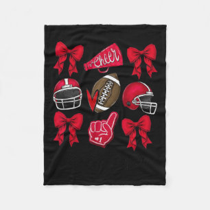 Football Coquette Bow Cheer Mom Red  Fleece Blanket
