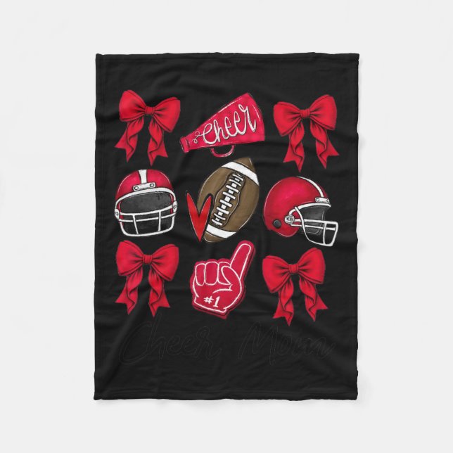 Football Coquette Bow Cheer Mom Red  Fleece Blanket (Front)
